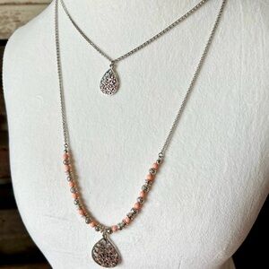 NEW! RUBY RD Two Row Springtime Soire High Low Necklace in Peach/Silver